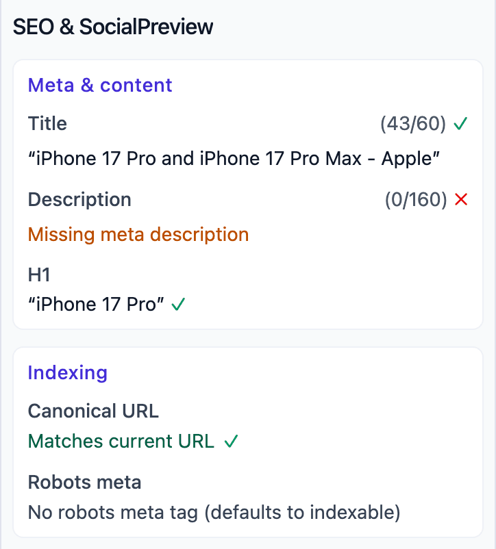 SEO Performance Metrics UI
